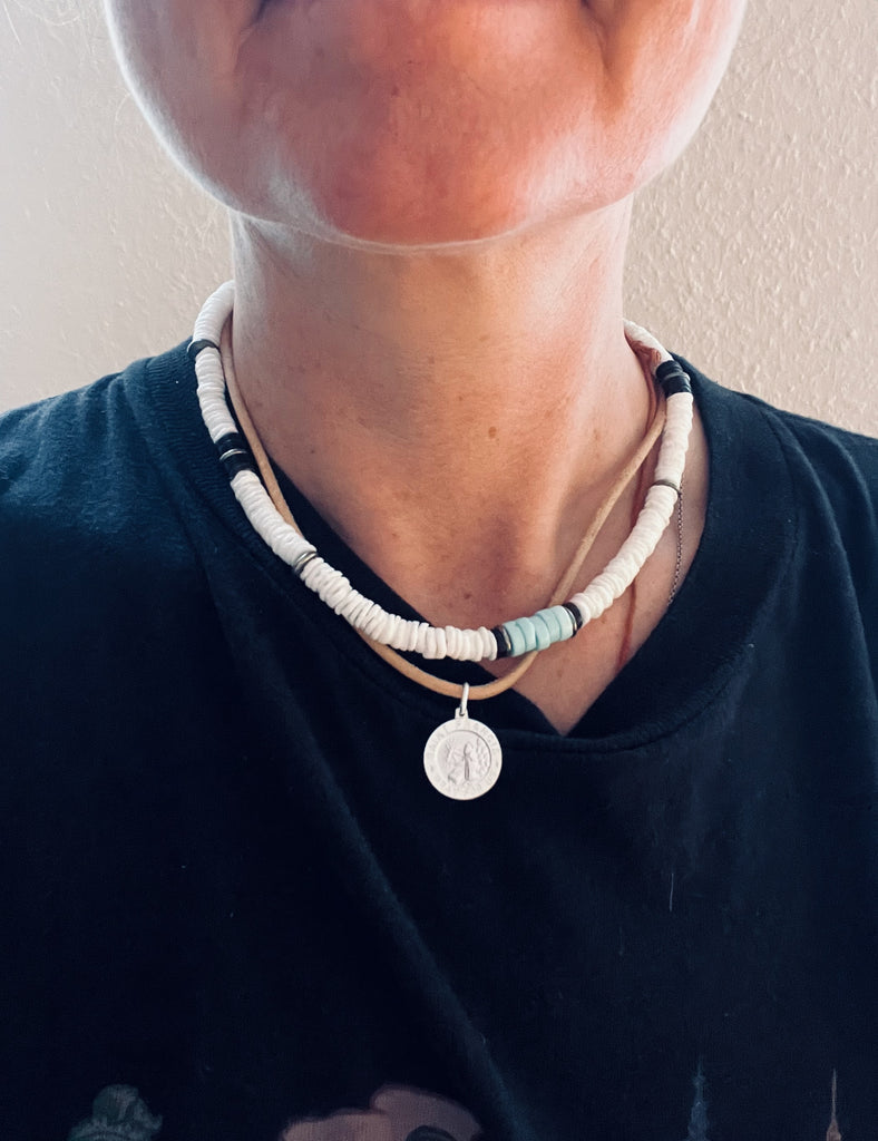 Halskette ESCAPULARIO in Gold und Silber, bewegliche Teile 